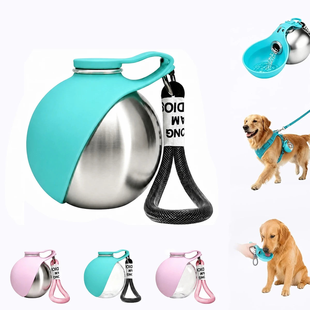 10oz Stainless Steel Pet Travel Water Bottle with Foldable Bowl, Leakproof Portable Outdoor Drink Cup for Dogs Cats
