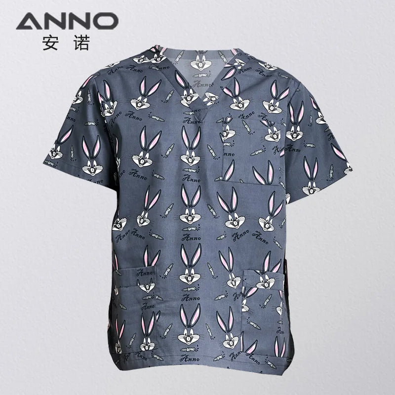 ANNO Hospital Staff Scrubs Top Medical Sanitary Nursing Uniform Dental Clinic Print Beauty Caregiver Coveralls