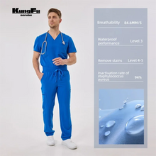 KUNGFU SCRUBS Mens Uniforms Medical Surgical Scrubs Set Short Sleeve V-Neck Top & Pants Soft Breathable Stretch Nursing Workwear