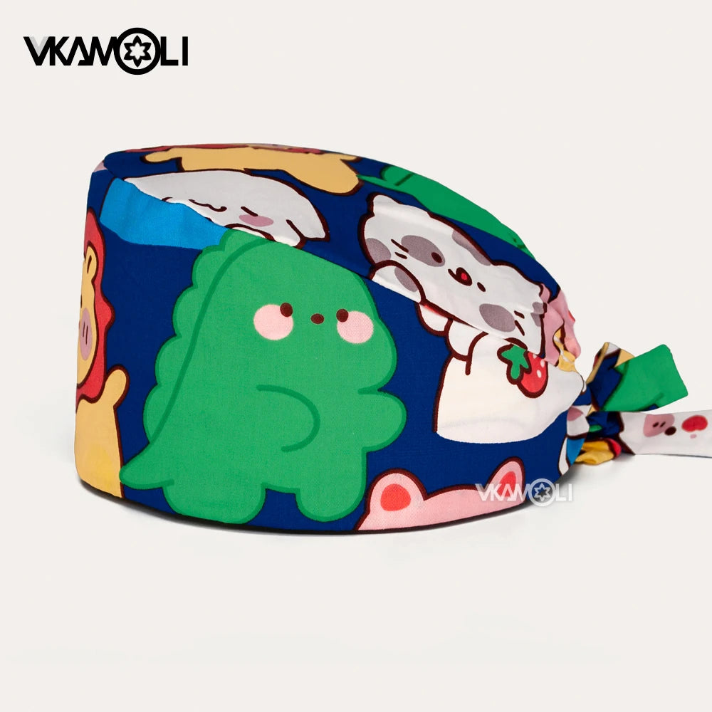 Cartoon Dinosaur series printed hospital surgical cap Reusable Hats  Protection Anti-dust Caps Breathable Caps Cover