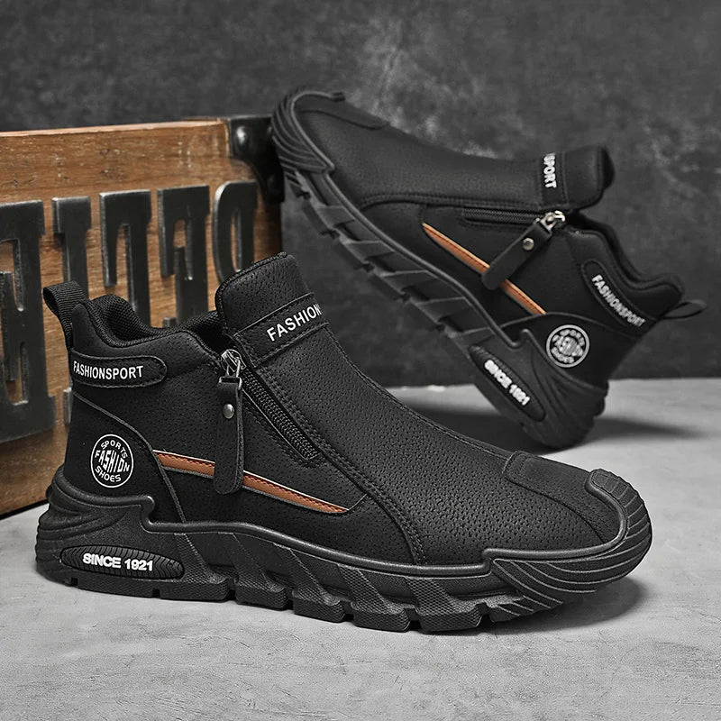 Baskets montantes à fermeture éclair pour hommes, chaussures décontractées antidérapantes