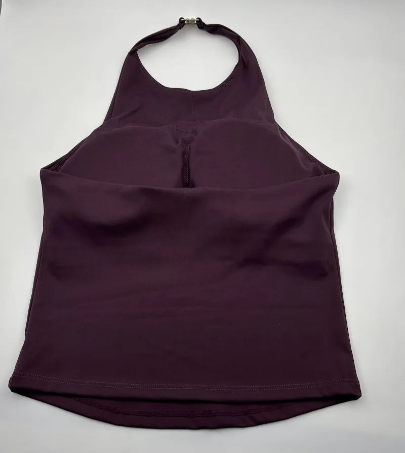 C-B Women Halter Open Back Yoga Tank Top Fold Over Waist Biker Shorts Workout Set for Gym Pilates Training