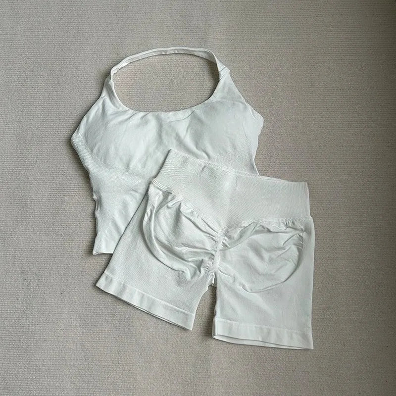 NO Logo Gym impact shorts set Strap Top Women's Long Line Strap Vest Pads Yoga Clothes Fitness Exercise Running Sports Clothes