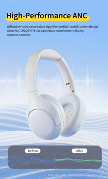 QCY H3 Lite ANC Wireless Headphones Bluetooth 5.3 Active Noise Cancelling Over Ear Headset 40mm Driver HiFi Sound Earphones