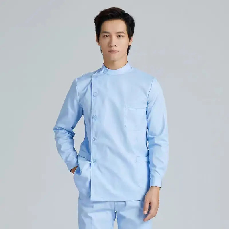 Men Medical Coat Doctor Dentist Medical Uniform Stand Up Collar Nurse Tops Male Oral Beauty Salon Nursing Care Workwear Jacket