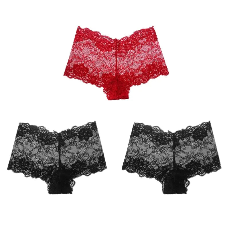 BZEL 3PCS Fashion Women's Panties Sweet Lace Female Boxers Hollow Out Sexy Lingerie Charming Underwear Soft Breathable Boyshorts