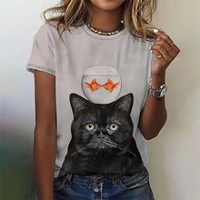Funny Cat Pattern T Shirt For Women Cute Pet Animal 3D Tee