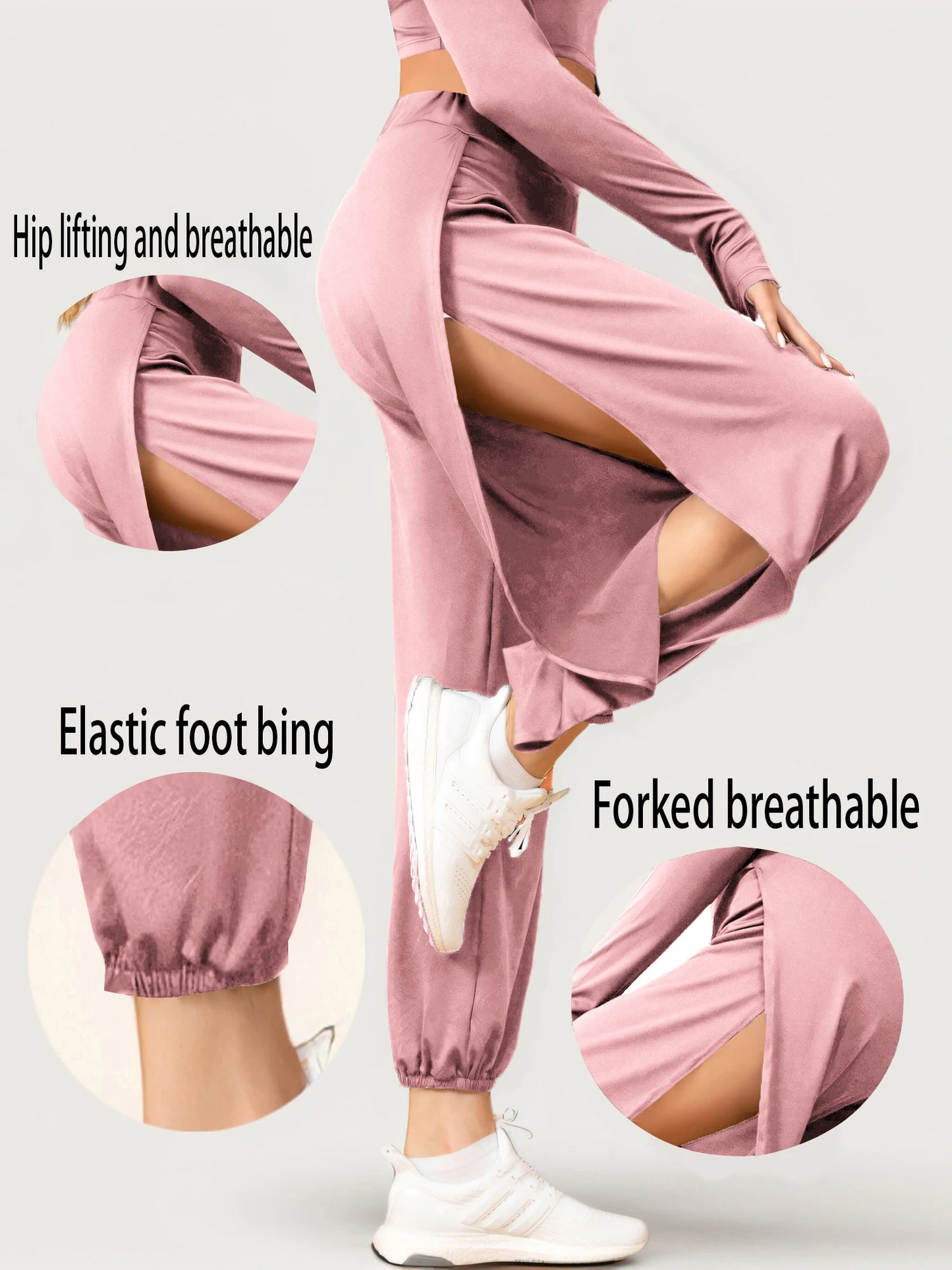 Elastic Waist High Split Yoga Pants For Women
