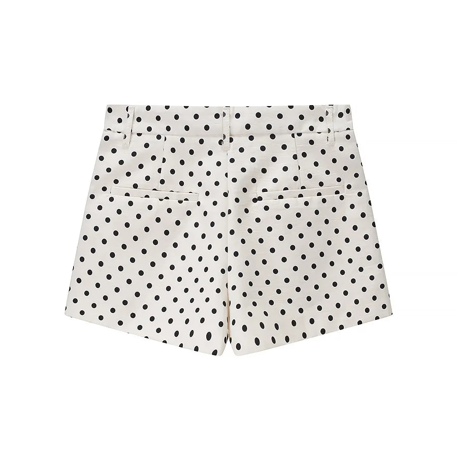 Fashionable Polka Dot Outerwear And Shorts Set Women's Autumn New Arrival Versatile Checkered Print Long Sleeve Polyester Fiber