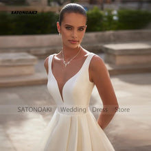 Customized Simple Satin V-neck Wedding Dress for Bride Backless A-line Princess Bridal Gown with Pockets Robe Vestidos De Novia