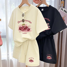 Summer New Fitness Running Casual Sports Set Women's plus Size Short Sleeve Shorts Two Piece Set round Neck Loose Fit