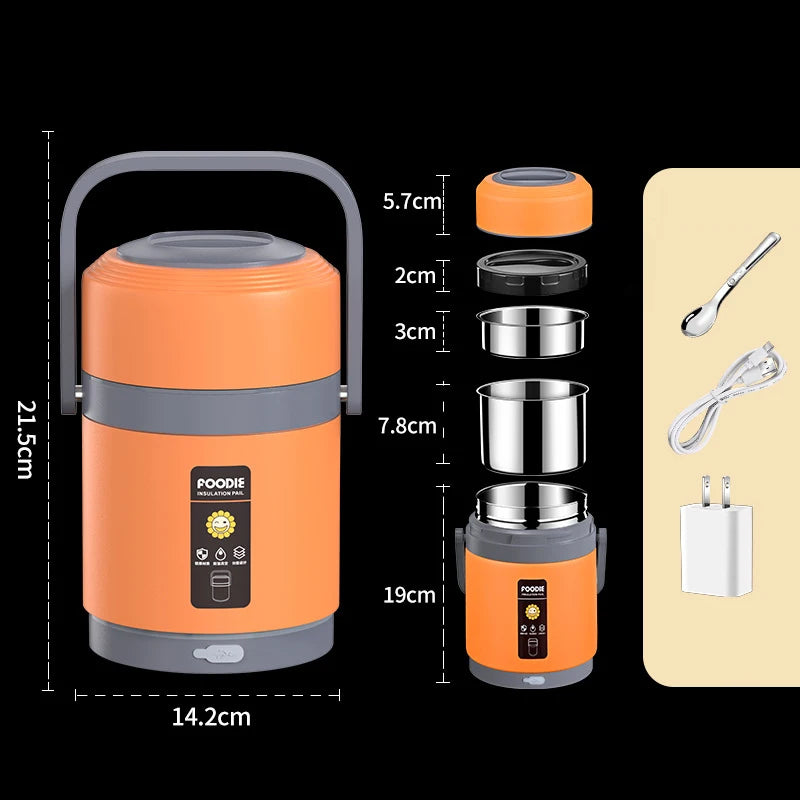 USB Electric Heated Lunch Boxes Stainless Steel Food Warmer Container Thermal Jar for Hot Food Thermal Boxes for Office School