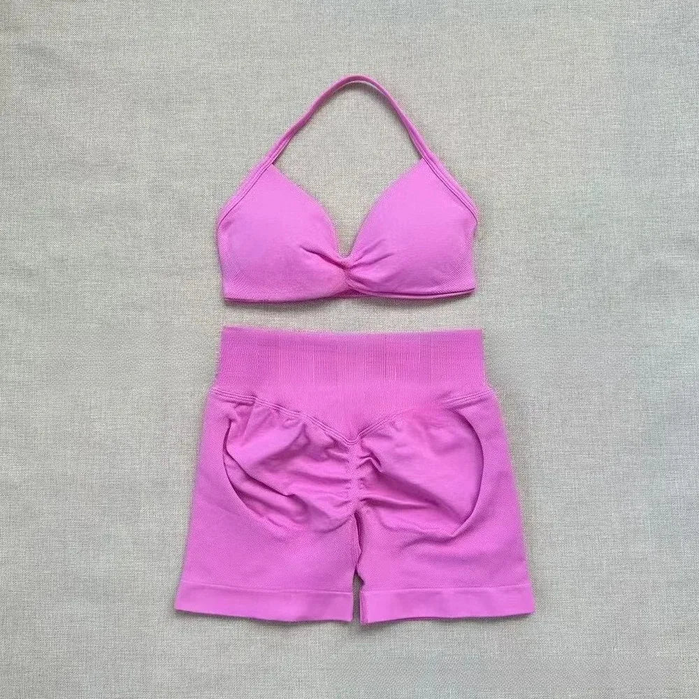 NO Logo Gym impact shorts set Strap Top Women's Long Line Strap Vest Pads Yoga Clothes Fitness Exercise Running Sports Clothes