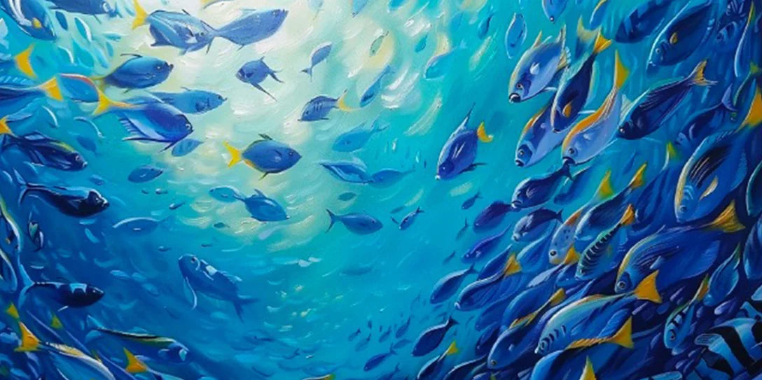 Abstract Blue Sea Fish Canvas Painting Nordic Art Graffiti Large Size Posters Print Modern Living Room Home Decoration Picture