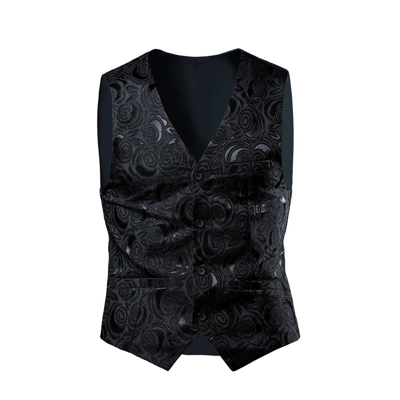 2026 Luxury Business Jacquard Suit Vest Men Slim Fit Tops Black White Wedding Social Dance Party Dress Size 6XL 7XL 8XL