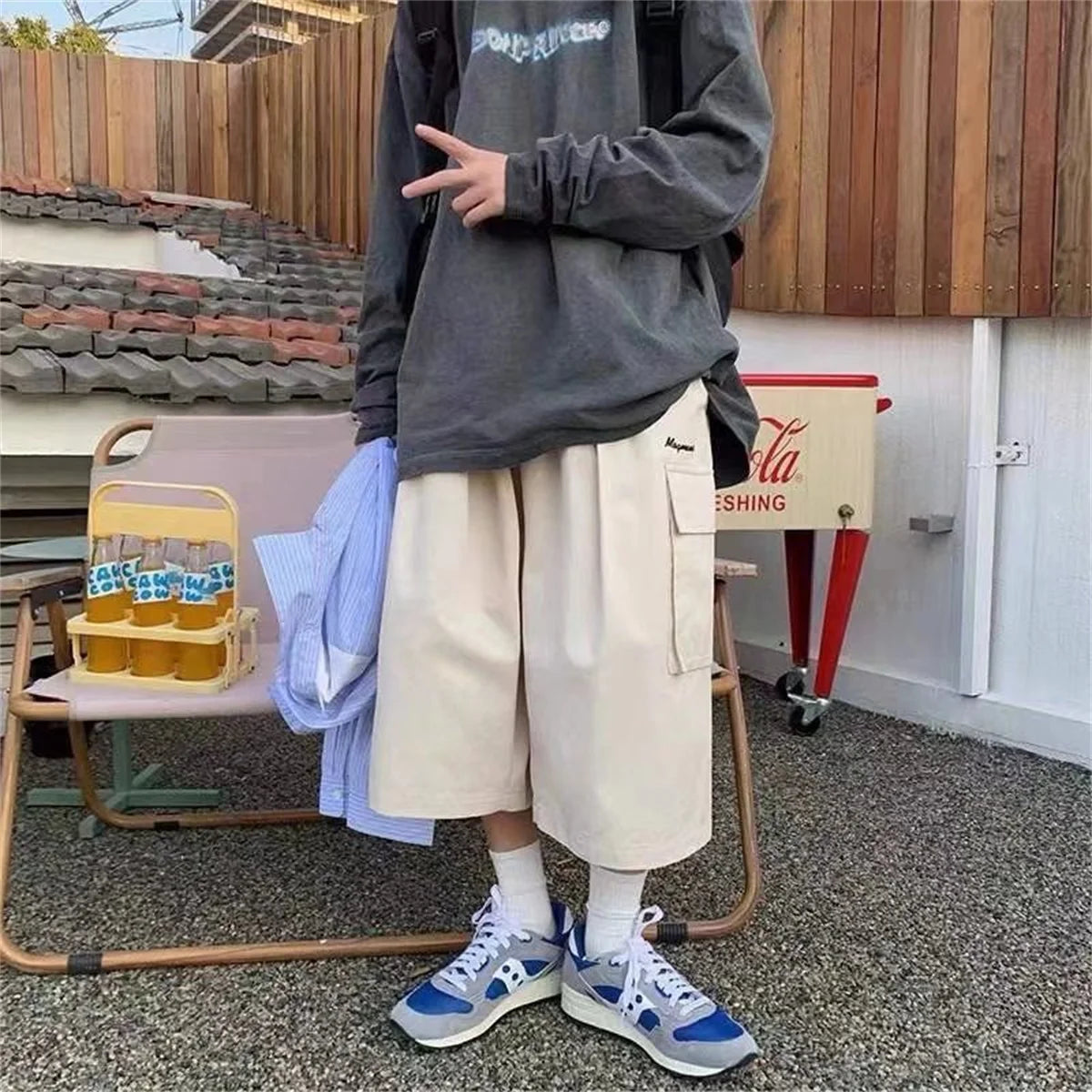 Cool Summer Hip Hop Cargo Shorts for Men's Summer Slim Loose 2026 Ins Hanging Trendy High Street Pants Straight Shorts Men