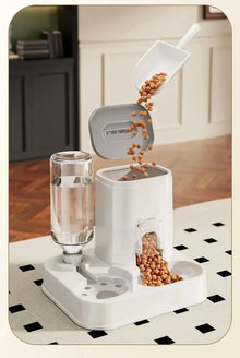 Automatic Cat & Dog Water Dispenser with Integrated Food Basin No Batteries Needed,Automatic Pet Feeder One-Piece Design