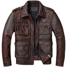 Veste en cuir véritable rouge marron vintage pour homme, en cuir de vachette souple, manteau d'hiver noir, vestes de motard Jaqueta Masculina De Couro
