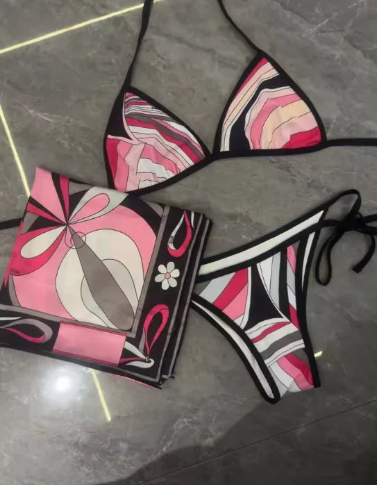 2026 Fashion Design Women's Red Scarf Sling Swimsuits Classic Brand Lady Scarf Bikini Sets with Letter Signature Logo