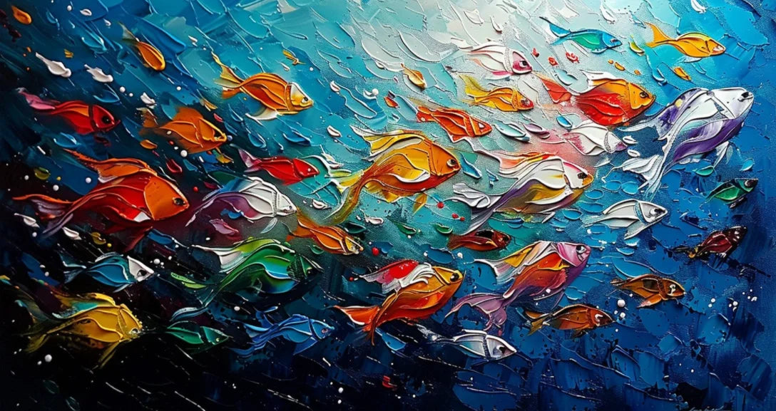 Abstract Blue Sea Fish Canvas Painting Nordic Art Graffiti Large Size Posters Print Modern Living Room Home Decoration Picture