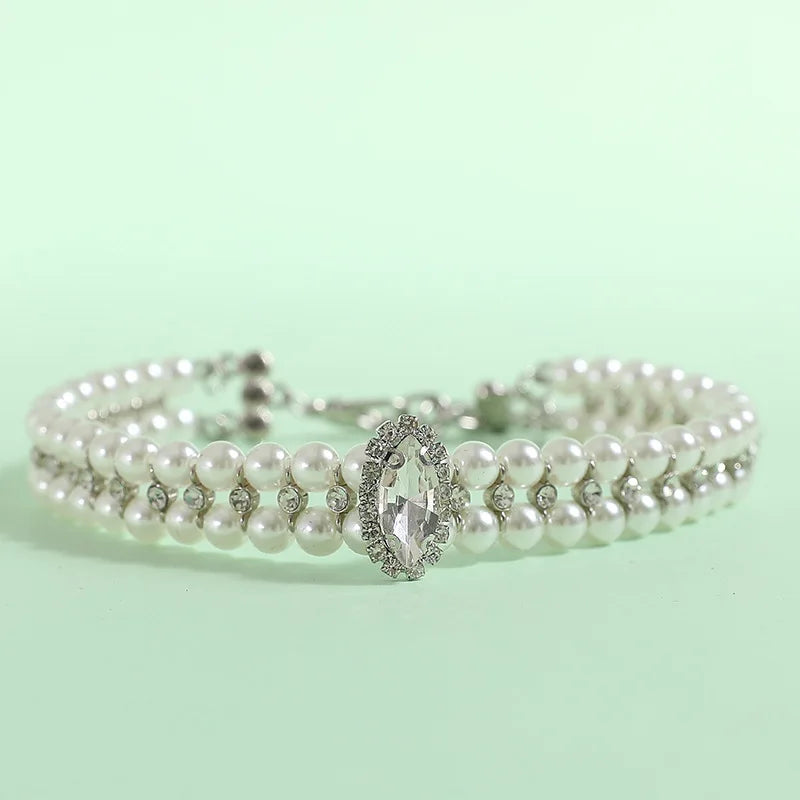 Luxury Cat Puppy Pearl Necklace Rhinestone Collar for Cats Small Dogs Ragdoll Cat Sphynx Necklaces Pet Accessories Collier Chat