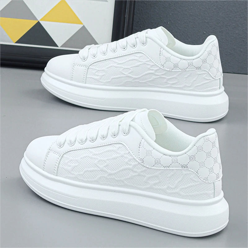Luxury Leather Men Sneakers Thick Sole Casual Walking Shoes