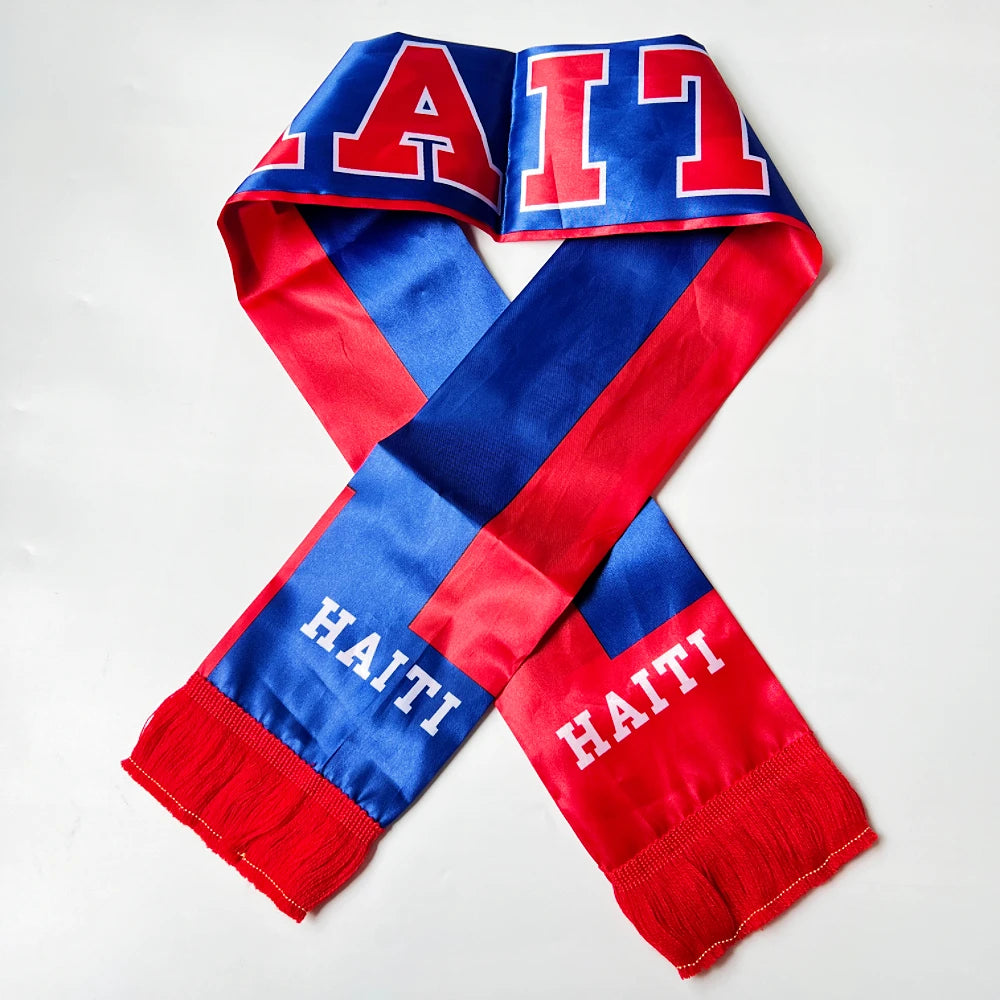 14x135cm2026Country Double Side Printing Stain Football Soccer Fans National flag Haiti Flag Scarf