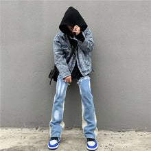 2026 Y2K Patchwork Washed Blue Baggy Flare Jeans Pants Men Clothing Straight Loose Vintage Old Denim Trousers Pantalones Hombre