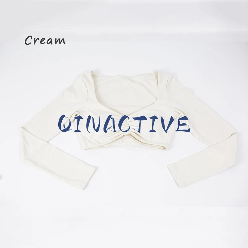 QINACTIVE Women Yoga Crop Top Long Sleeve Shirts Fitness