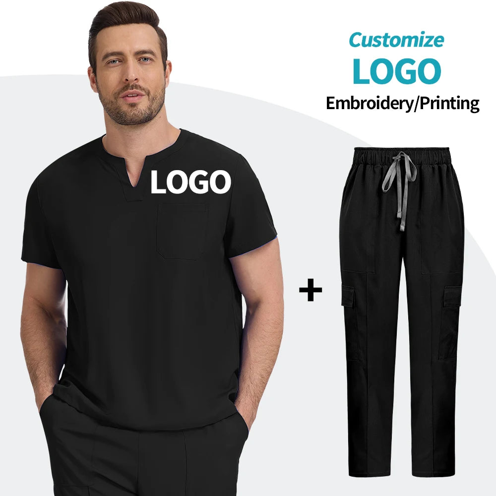Top+pant Medical Uniform Hospital Surgery Scrub Set Unisex Short Sleeve Pet Shop Doctor Nurse Nursing Suit Lab Workwear Add Logo