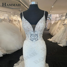 HAMMAH Elegant V Neck Wedding Dresses Mermaid Appliques Lace Spaghetti Strap Satin Court Train Robe De Mariee Customized