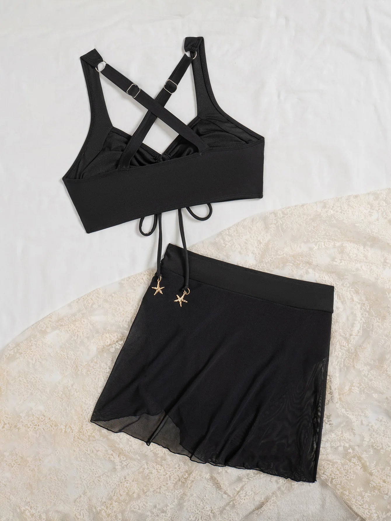 Vintage Black Two Piece Bikini Set 2026 Women Pleate Drawstring Push Up High Waist Skirt Swimwear Beach Bathing Suit Swimsuit