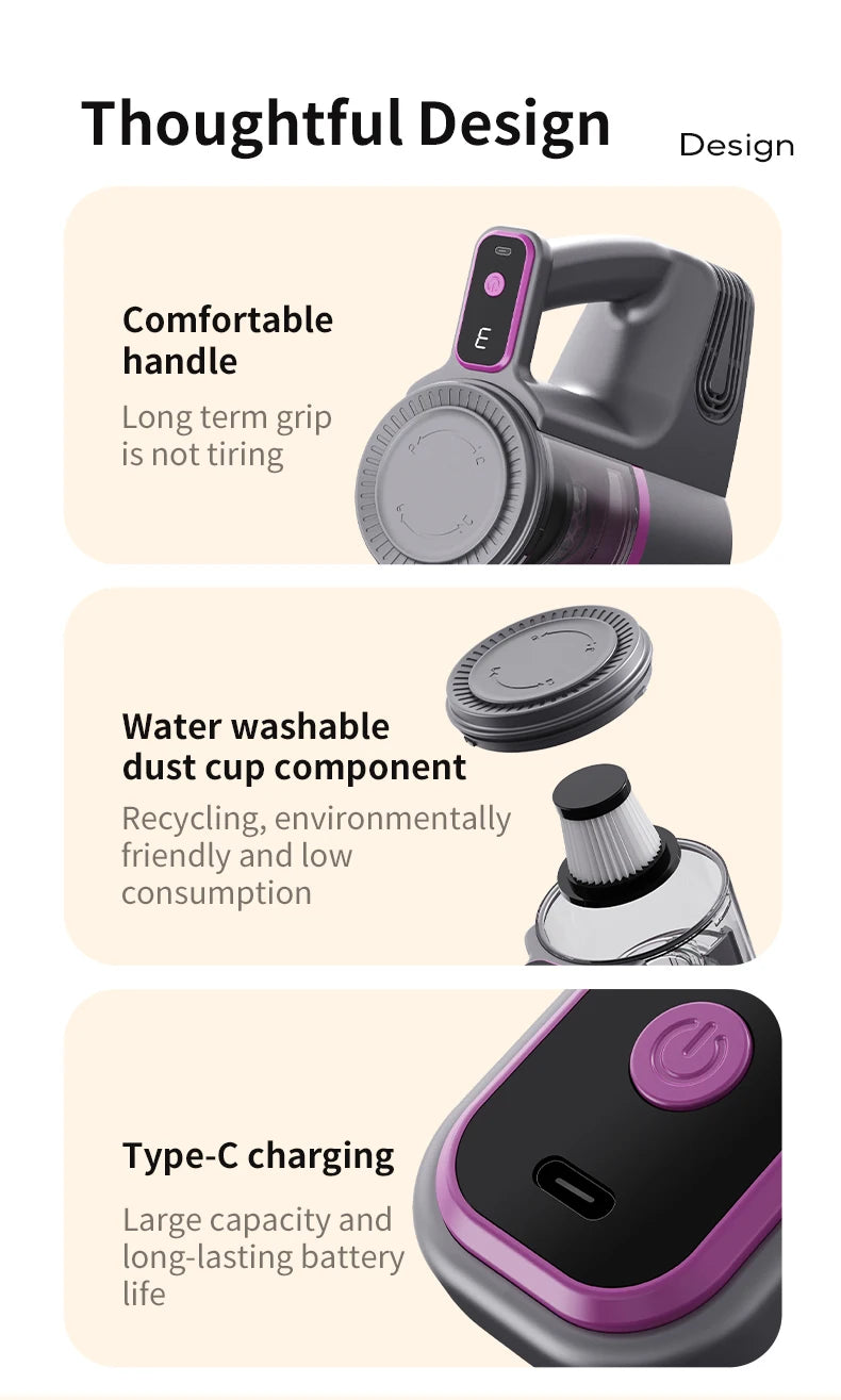 Cordless Vacuum Cleaner 15000Pa Strong Suction Stick Handheld 2 in 1 Lightweight for Carpet Hardwood Floor Pet Hair Car Cleaning