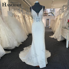 HAMMAH Elegant V Neck Wedding Dresses Mermaid Appliques Lace Spaghetti Strap Satin Court Train Robe De Mariee Customized