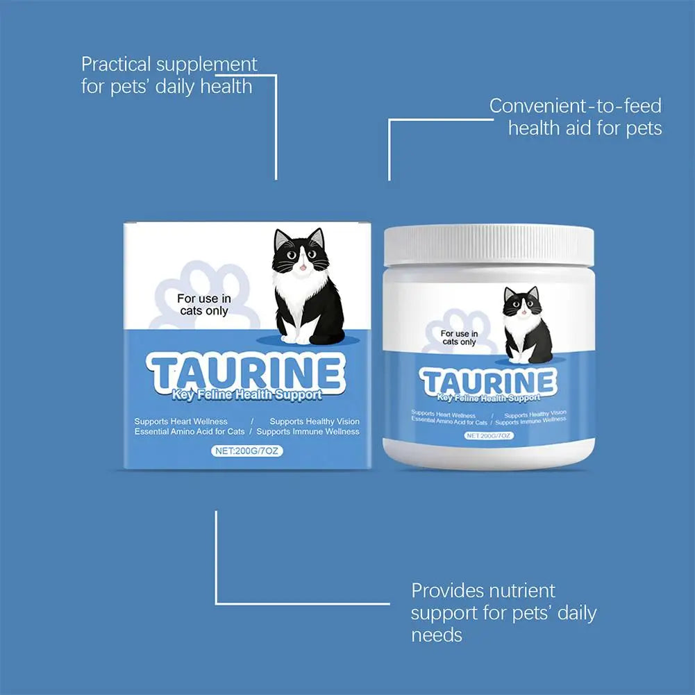 Cat Taurine Powder Supplement Eye & Heart Health Support, Essential Feline Nutrition Natural Pet Vitamins for Kittens Adult Cats