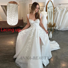 Anna Charming Wedding Dress Bridal Bling Tulle Sweetheart A Line High Side Slit Pleats Lacing up Sweep Train Vestidos De Novia