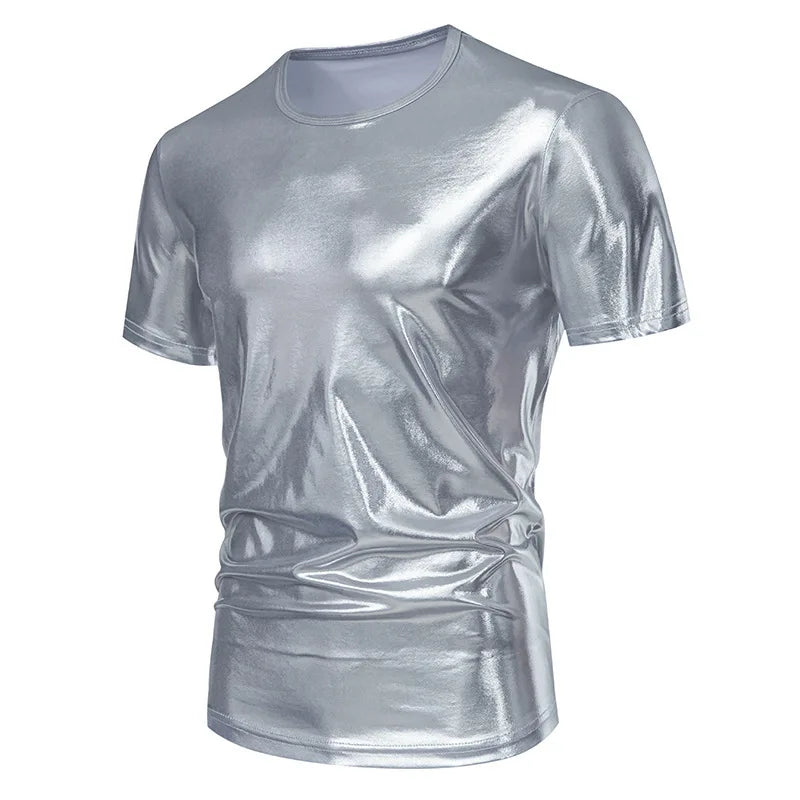 #4105 Hip Hop T Shirt Man Short Sleeve Summer T Shirt O-neck Loose Gold Silver Red Green Punk Streetwear Tshirt Shinny Surface