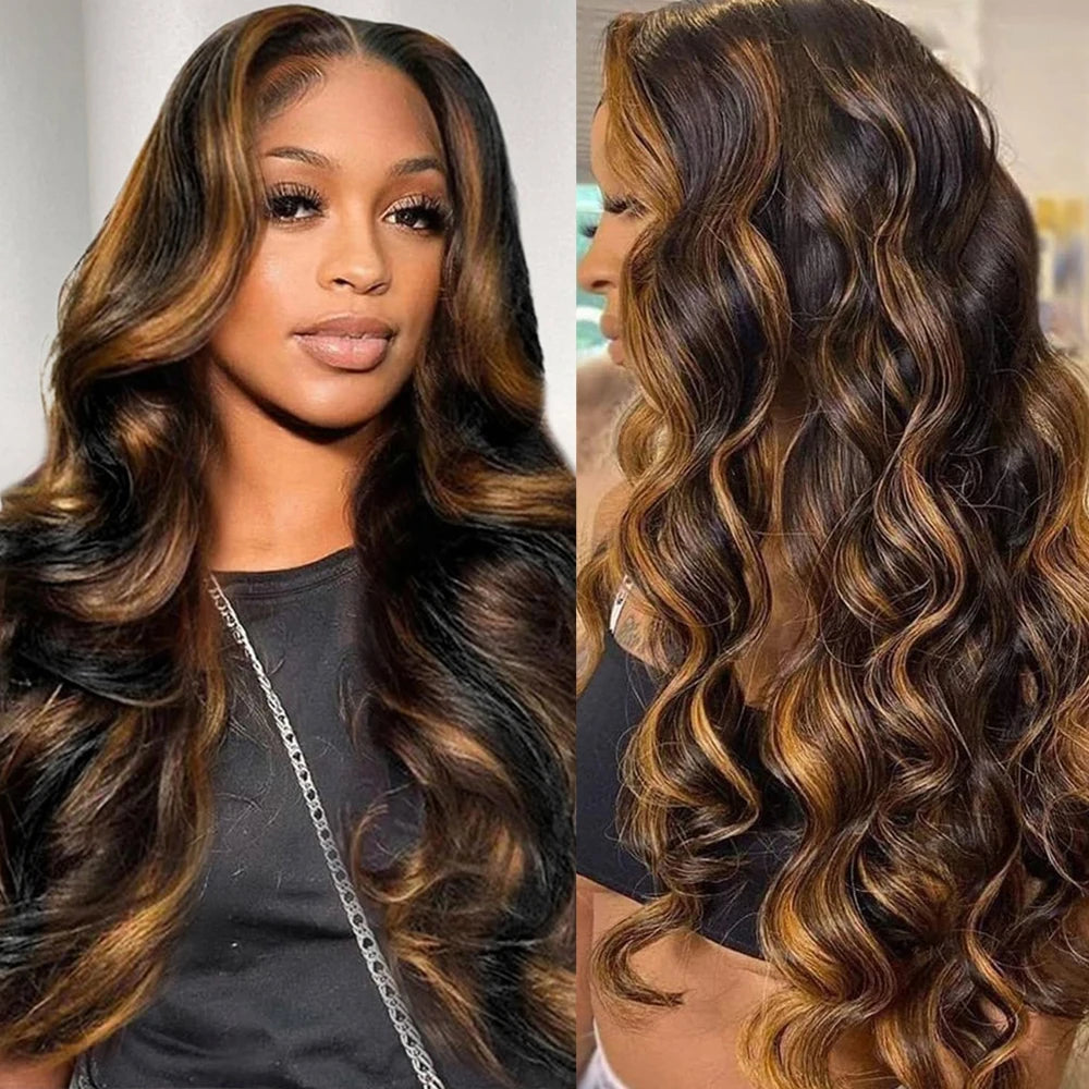 Ombre Blonde to Black 13X6 HD Lace Front Wig Synthetic Lace Frontal Wigs For Black Women Highlight Body Wave 30inch Lace Wig