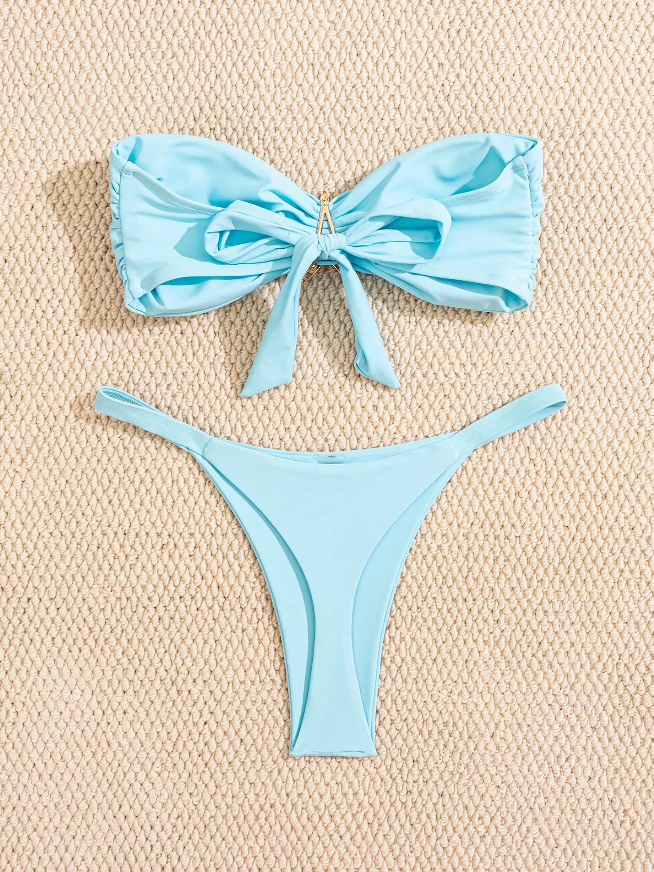 Sky Blue Starfish Thong Bikini Set Push Up Bandeau Two Piece