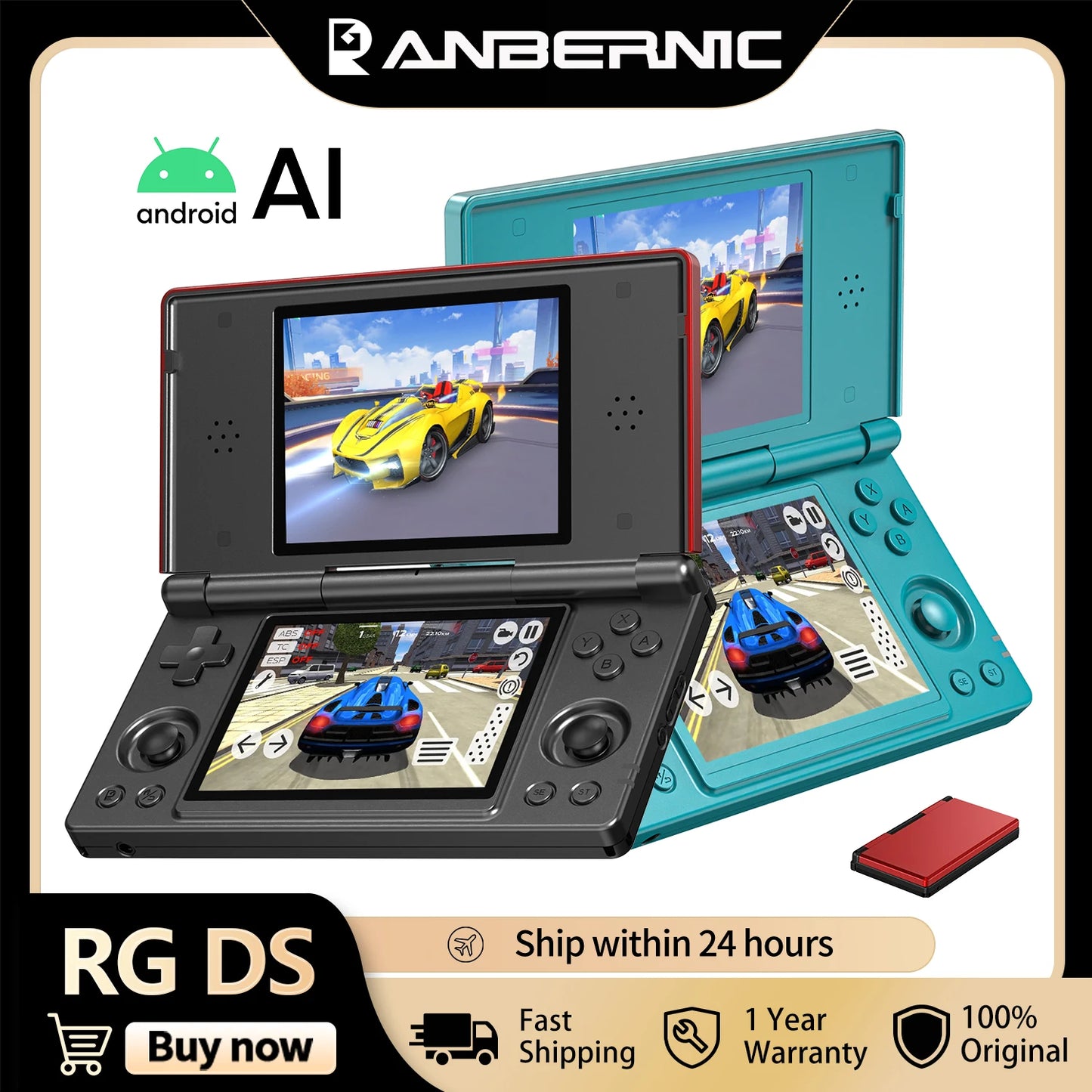 Anbernic RG DS Flip Handheld Game Console 4" IPS Dual Screen Android 14 4000mAh Gaming Player Supports AI RixelHK Wifi Streaming
