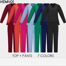 New Scrubs Nurse Uniforms Long Sleeve V-neck Top+Straight Pants Women Multicolor Nursing Scrubs Set Pet Doctor Medical Workwear