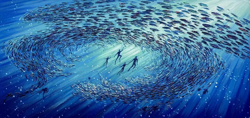 Abstract Blue Sea Fish Canvas Painting Nordic Art Graffiti Large Size Posters Print Modern Living Room Home Decoration Picture