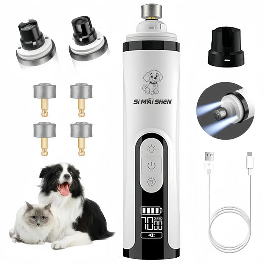 Pet Nail Grinder with LED Light - USB Rechargeable Clipper for Cats and Dogs, Professional Paws Grooming Trimmer Supplies