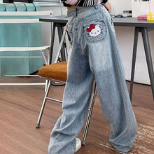 Jeans Harajuku Sanrios Y2K Hello Kittys Trend Anime Kawai Kt Wide Leg Pants Loose for Women Trouser Street Student Casual Fashio