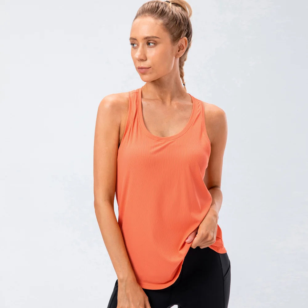 Women Quick Dry Yoga Tank Top Loose Fit Sports Tee