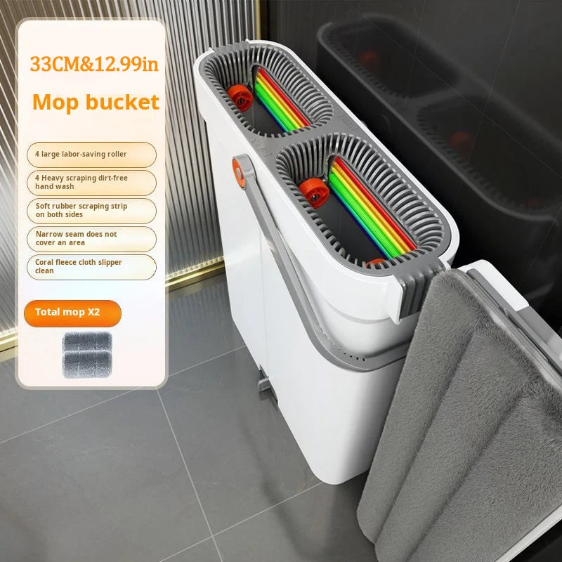 Joybos 360 Spin Mop 33cm Bucket Set Hand-Free Flat Barrel Washing and Squeeze With Scraper Floor Cleaning For Home Wet Dry Mops