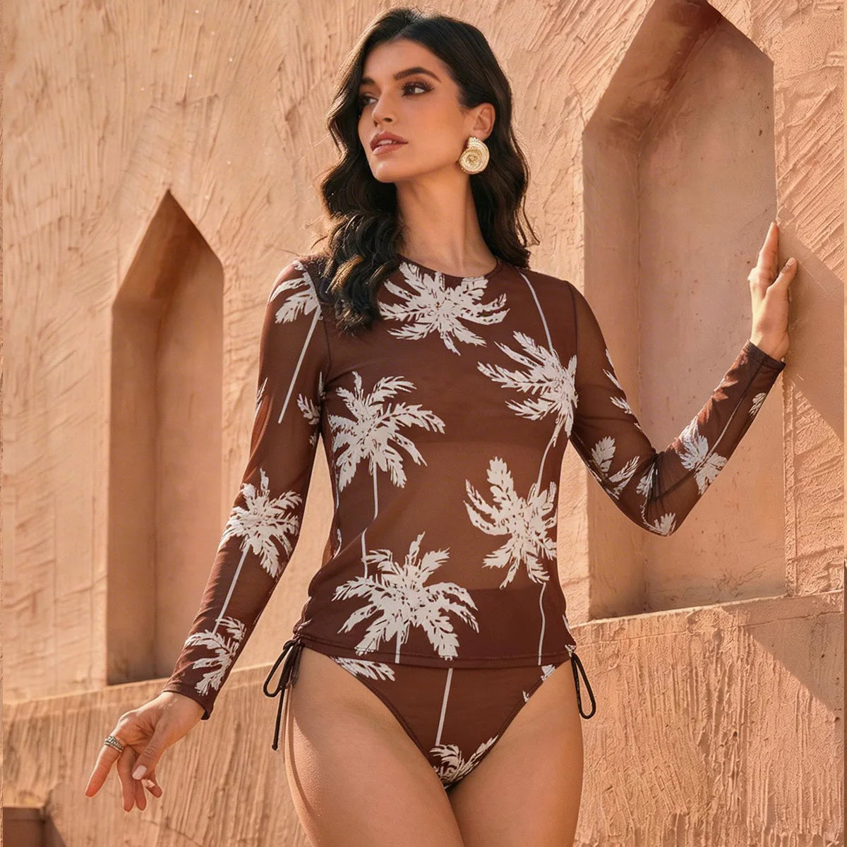 Women's Two Piece Swimwear Long Sleeve Mesh Swimsuit UPF 50+ 2026 New Smart Swimsuit SPF High Elasticity Padded Beachwear
