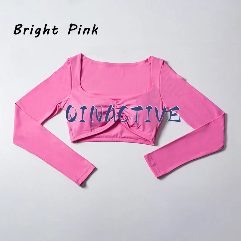 QINACTIVE Women Yoga Crop Top Long Sleeve Shirts Fitness