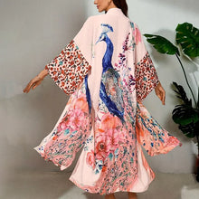 European and American Retro Loose-Fitting Plus-Size Mid-Length Kimono Cardigan Summer Beach Sun Protection Cover-Up Bikini Swimsuit Outerwear Yukata Loose Cardigan Outerwear