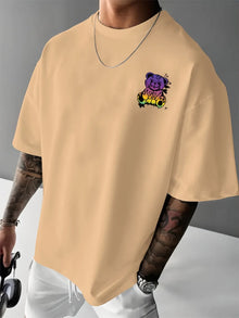 2025 Summer New Men's Little Bear Graffiti Printed Comfortable i Breathable Round Neck T-shirt Outdoor Street Style Top